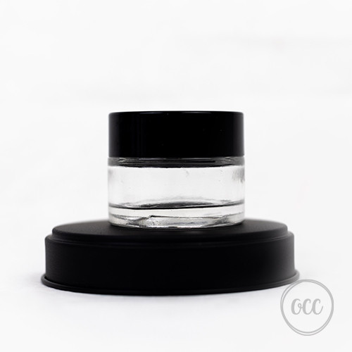 Glass jar transparent with black lid