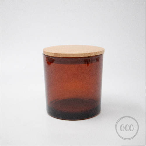 Amber glass jar for candle with lid