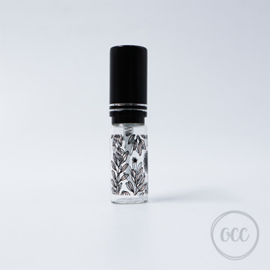 Mini spray bottle Black with flowers 5 ml